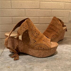 Marc Fisher perforated suede tie back wedges size 9.5M